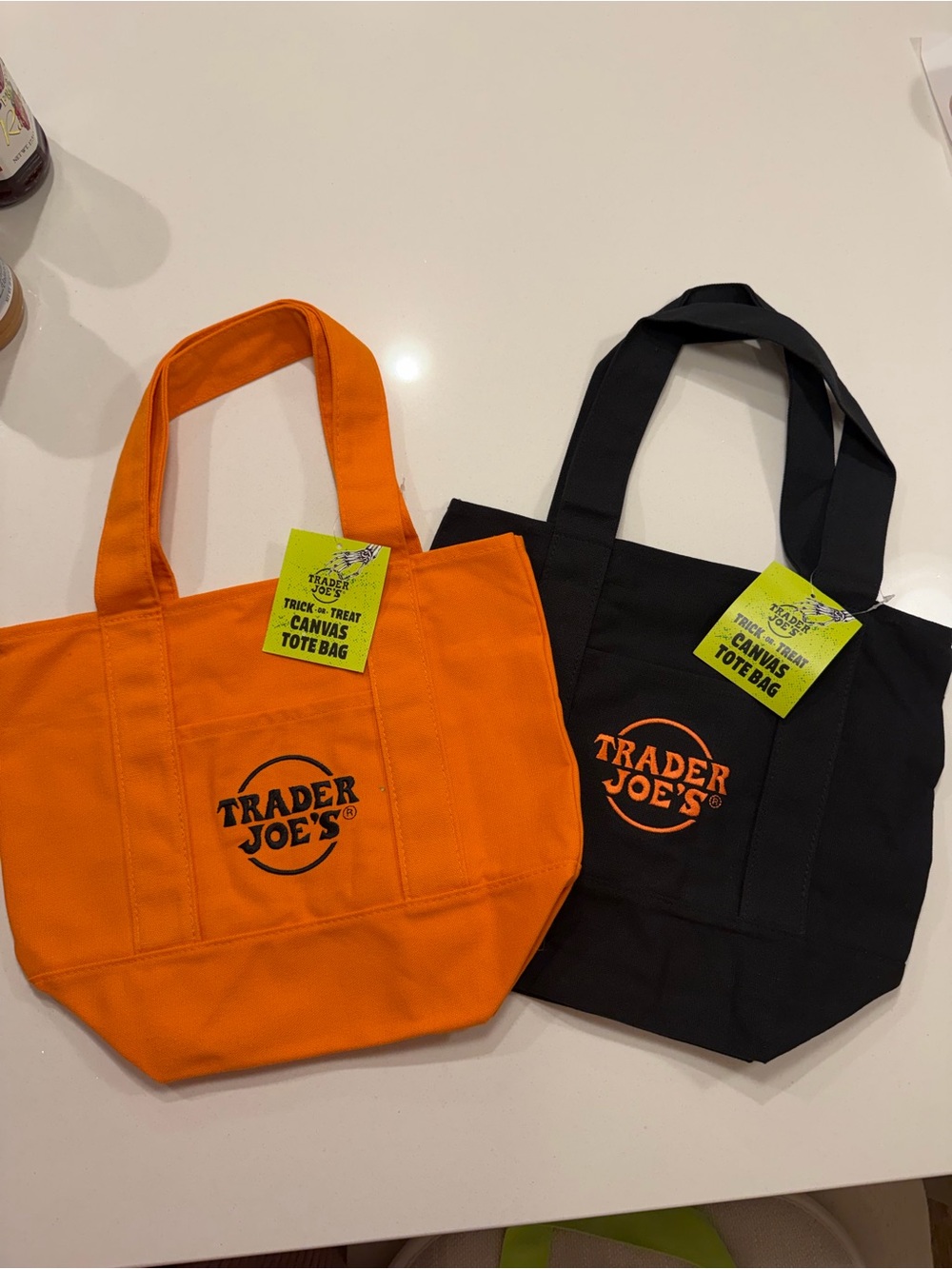 Two Trader Joe’s Mini Canvas Tote Bags - Orange and Black